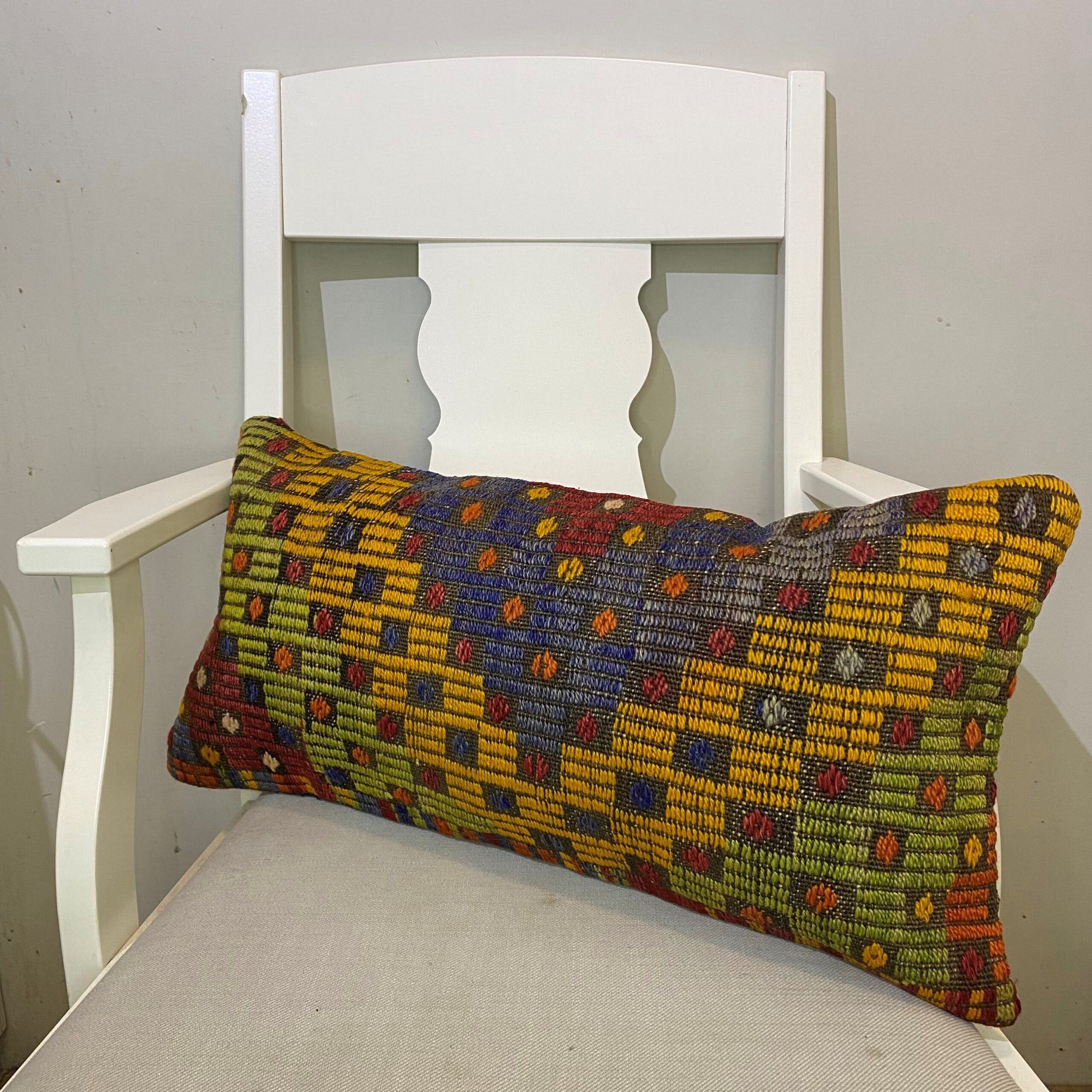 Hand-Woven Patchwork Pillowcase, Pillowcases rug, cotton wool/weave, size 30 × 60 cm, from Gördes, SKU 564