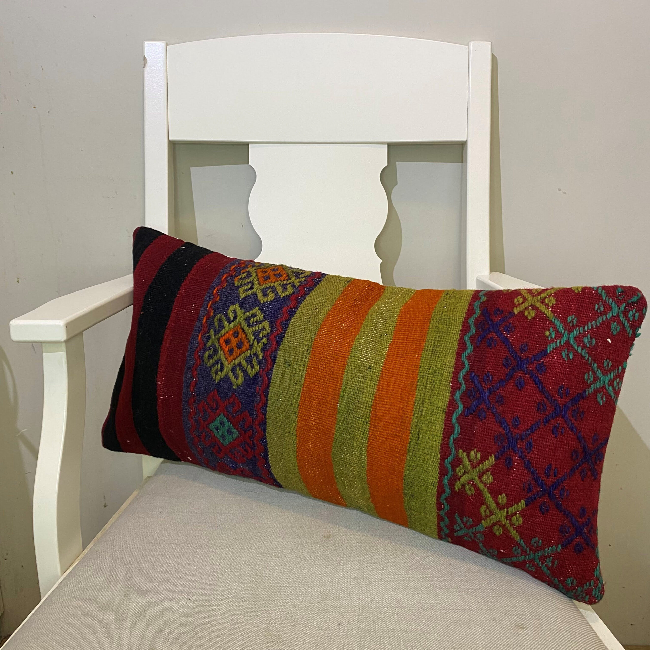 Hand-Woven Patchwork Pillowcase, Pillowcases rug, wool, cotton & silk wool/weave, size 30 × 60 cm, from Milas, SKU 567