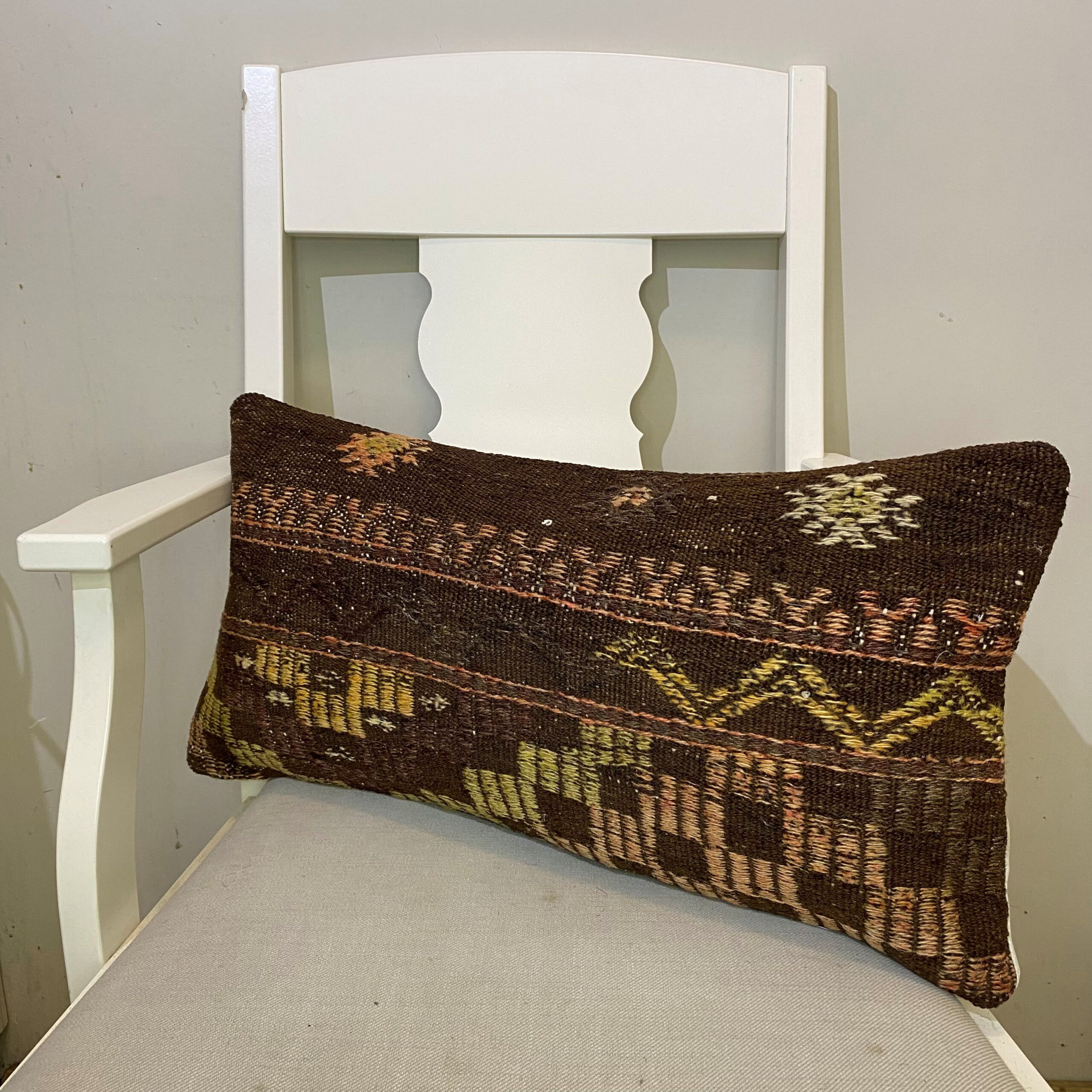 Handwoven Patchwork Pillowcase, Pillowcases rug, wool & cotton wool/weave, size 30 × 60 cm, from Cappadocia, SKU 584