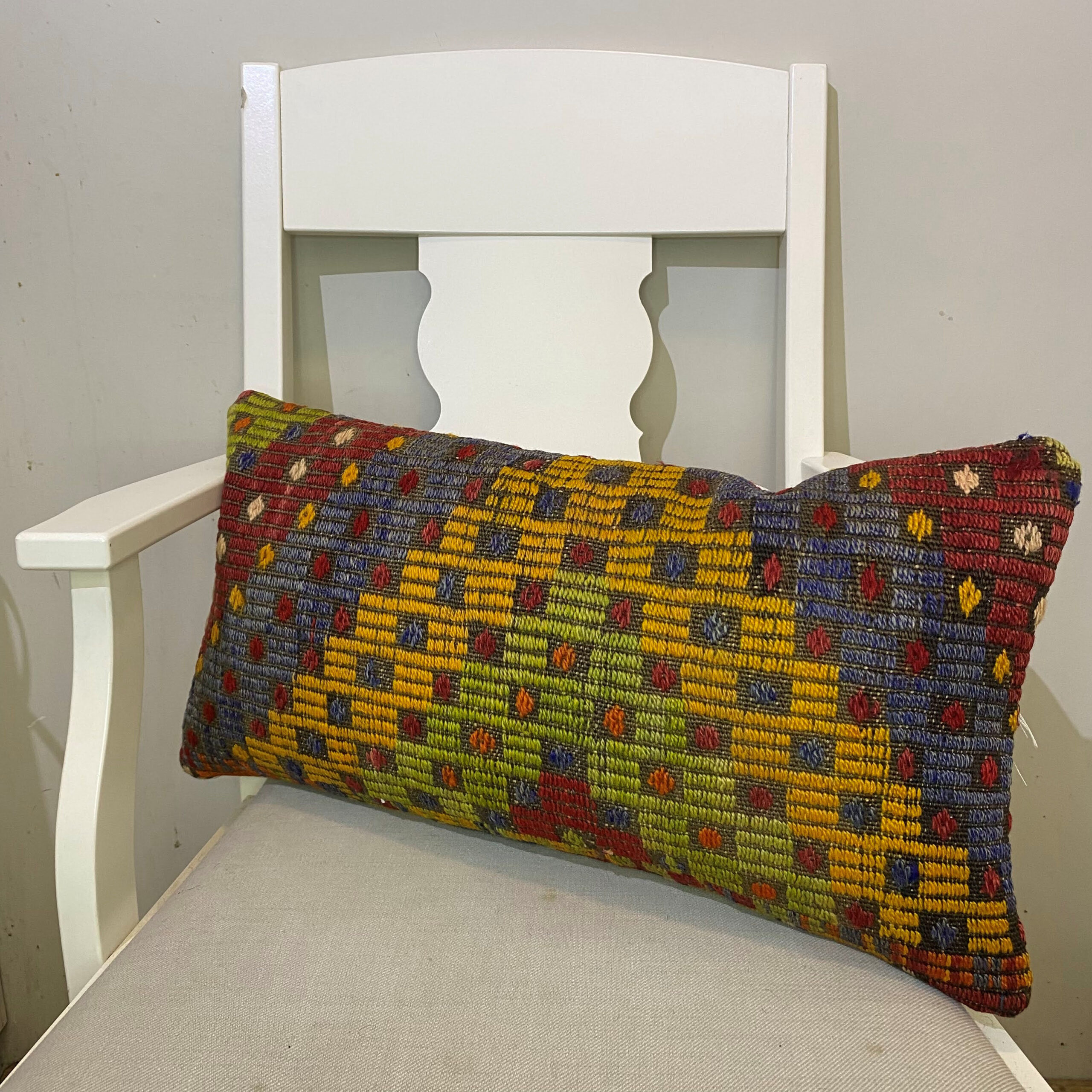 Hand-Woven Patchwork Pillowcase, Pillowcases rug, wool & silk wool/weave, size 30 × 60 cm, from Kars, SKU 609