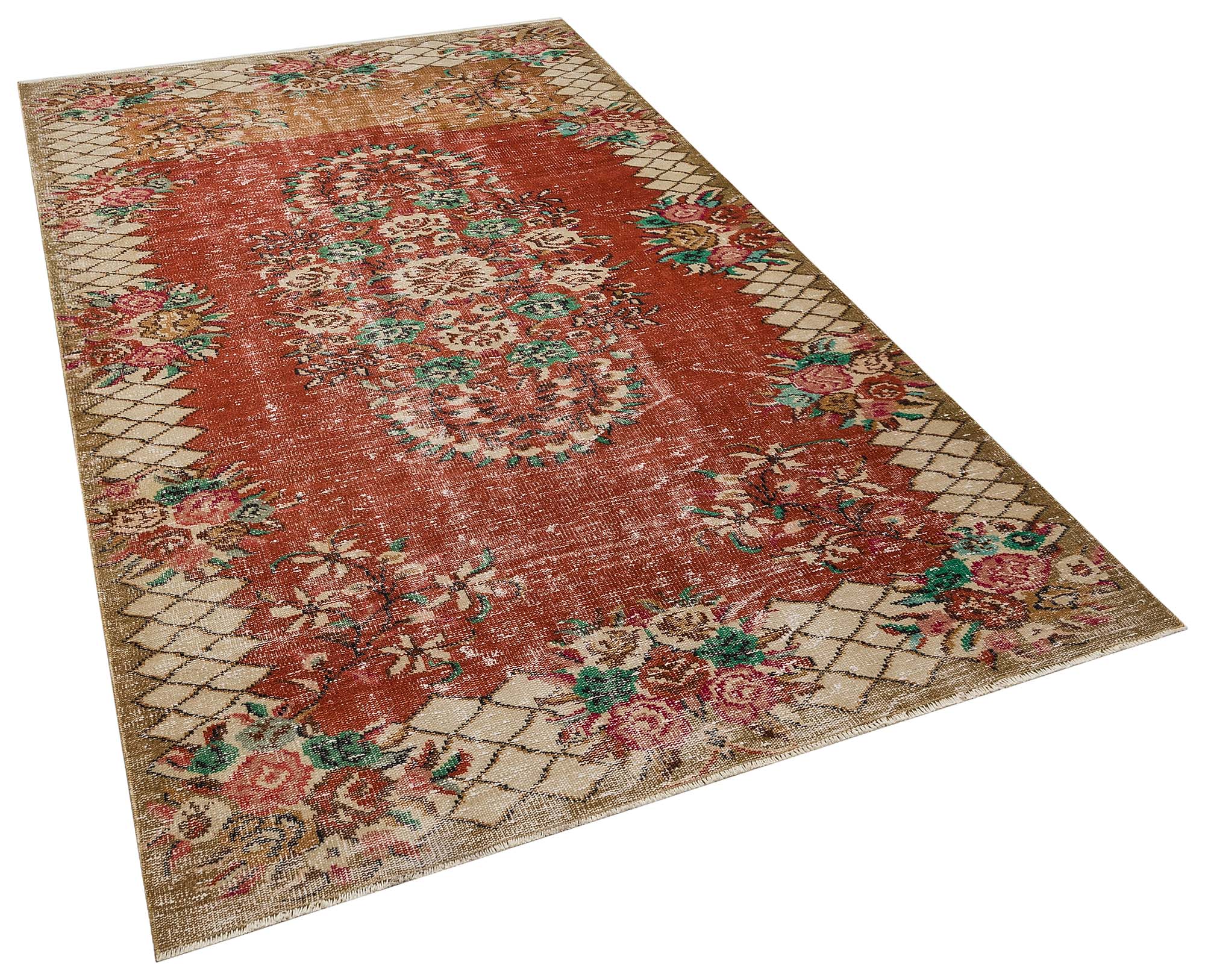 Distressed Vintage Rug, Handmade rug, wool & cotton wool/weave, size 162 × 273 cm, from Antalya, SKU 10417