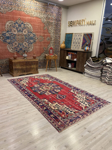 Handwoven Custom-Designed Rug, Handmade rug, cotton wool/weave, size 135 × 248 cm, from Ladik, SKU 10321