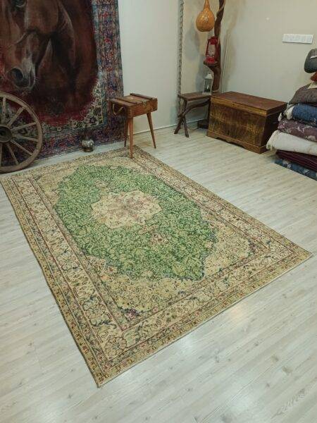 Distressed Wool Handwoven Rug, Handmade rug, wool & cotton wool/weave, size 173 × 270 cm, from Ladik, SKU 10831